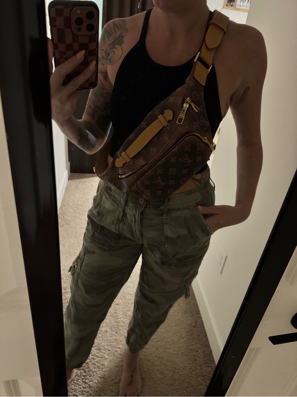 Distressed monogram bumbag